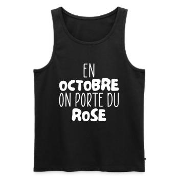 En Octobre On Porte Du Rose - 2025 Cancer Du Sein - Débardeur bio Premium Homme - noir - Devant - Michal (187cm)