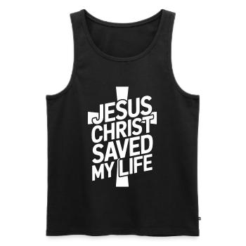  Jesus Christus hat mein Leben gerettet - Männer Premium Bio Tank Top - Schwarz - Vorne - Michal (187cm)