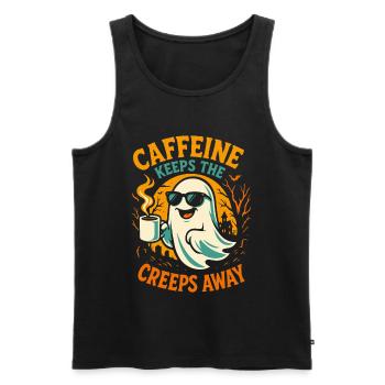 Caffeine Keeps The Creeps Away Ghost Halloween - Men's Premium Organic Tank Top - black - Front - Michal (187cm)