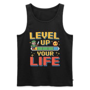 Level Up Your Life Pixel Motivator - Männer Premium Bio Tank Top - Schwarz - Vorne - AI Model Male 178 light (178cm)