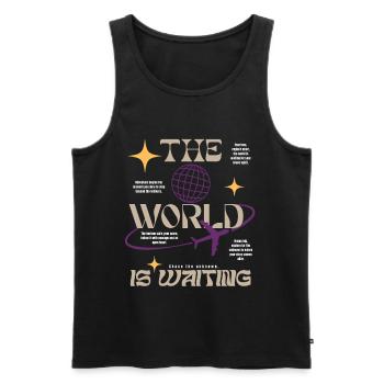Le monde vous attend - Travel & Adventure - Débardeur bio Premium Homme - noir - Devant - AI Model Male 178 light (178cm)