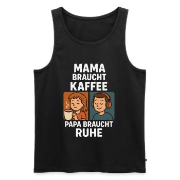Maman a besoin de café, papa a besoin de repos - Débardeur bio Premium Homme - noir - Devant - Michal (187cm)