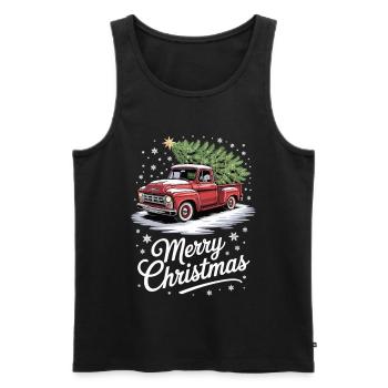 Merry Christmas Shirt with Red Truck and Snow - Men's Premium Organic Tank Top - black - Front - Michal (187cm)