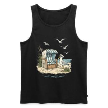 Strandstuhl am Meer Illustration Nordsee Ostsee - Männer Premium Bio Tank Top - Schwarz - Vorne - AI Model Male 178 light (178cm)