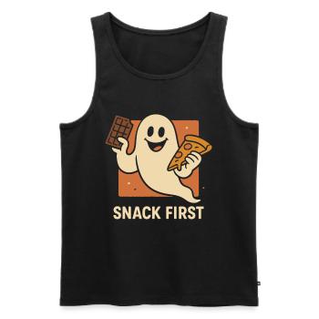 Snack First Halloween Costume Funny Saying - Men's Premium Organic Tank Top - black - Front - AI Model Male 178 light (178cm)