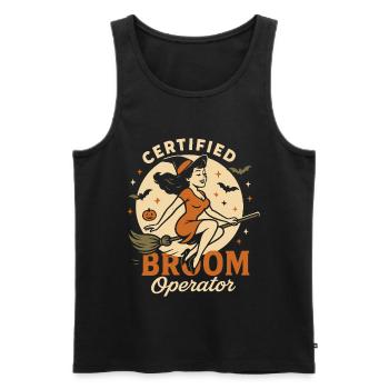 Costume d’Halloween de sorcière opérateur de balai certifié - Débardeur bio Premium Homme - noir - Devant - AI Model Male 178 light (178cm)
