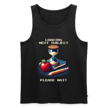 Chargement du bac suivant | École-maison Patience Humour - Débardeur bio Premium Homme - noir - Devant - Michal (187cm)