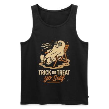 Trick Or Treat Yo Self Lazy Costume Funny Saying - Men's Premium Organic Tank Top - black - Front - Michal (187cm)