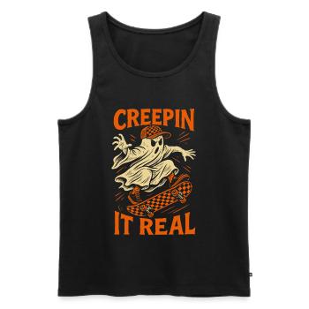 Creepin It Real Ghost Skateboard Halloween - Men's Premium Organic Tank Top - black - Front - Michal (187cm)