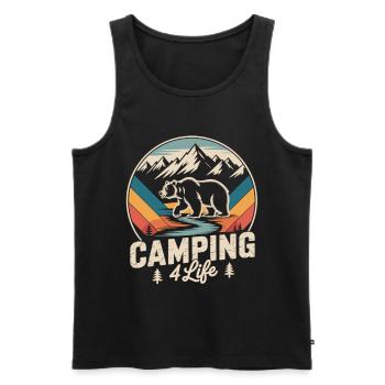 T-shirt Camping 4 Life avec ours et montagnes - Débardeur bio Premium Homme - noir - Devant - Michal (187cm)