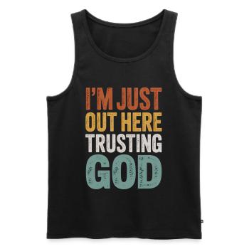 I Trust God Motif - Men's Premium Organic Tank Top - black - Front - Michal (187cm)