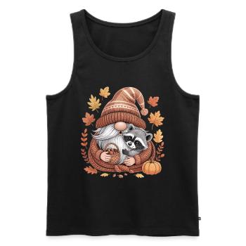 Herbst Wichtel Shirt mit Waschbär und Eicheln - Männer Premium Bio Tank Top - Schwarz - Vorne - AI Model Male 178 light (178cm)