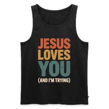 Jesus Loves You Tee - Männer Premium Bio Tank Top - Schwarz - Vorne - Michal (187cm)