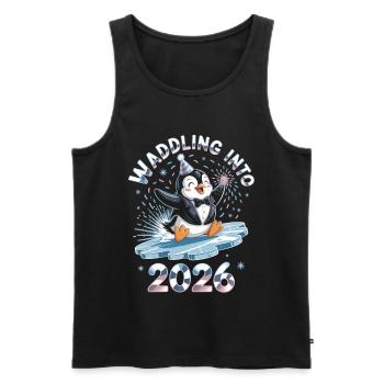 Chemise du Nouvel An Pingouin 2026 – Parfaite pour le réveillon du Nouvel An - Débardeur bio Premium Homme - noir - Devant - AI Model Male 178 light (178cm)