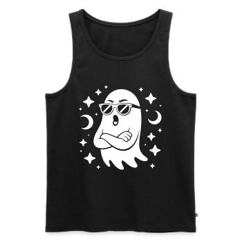 Ghost Shirt with Sunglasses – Halloween Style - Men's Premium Organic Tank Top - black - Front - AI Model Male 178 light (178cm)