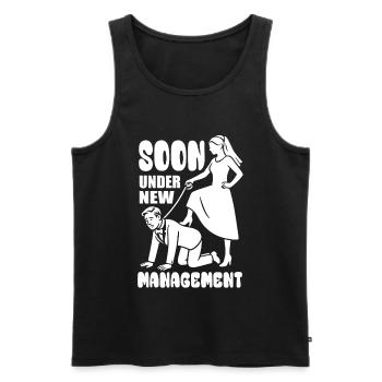 Soon under new management JGA Junggesellenabschied - Männer Premium Bio Tank Top - Schwarz - Vorne - AI Model Male 178 light (178cm)