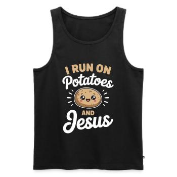 I Run On Potatoes And Jesus - Männer Premium Bio Tank Top - Schwarz - Vorne - AI Model Male 178 light (178cm)