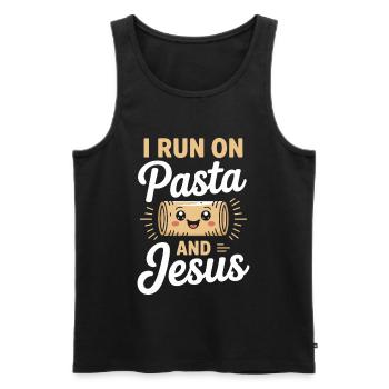 I Run On Pasta And Jesus - Männer Premium Bio Tank Top - Schwarz - Vorne - AI Model Male 178 light (178cm)