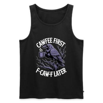 Kaffee zuerst: Krähe mit Becher - Männer Premium Bio Tank Top - Schwarz - Vorne - AI Model Male 178 light (178cm)