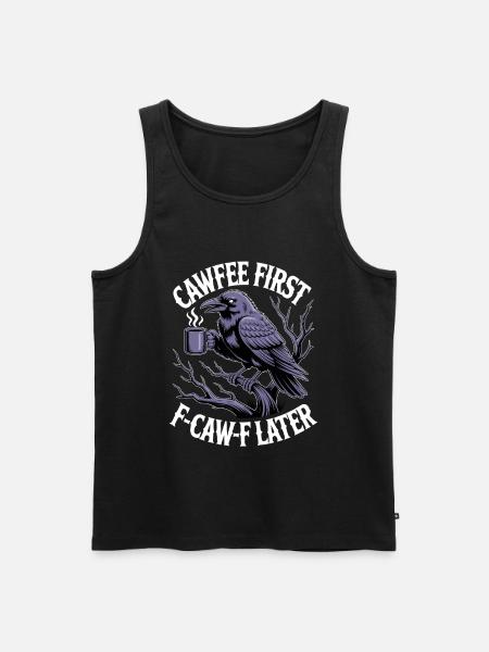 Coffee first: Crow with mug - Men's Premium Organic Tank Top - black