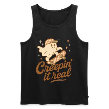Creepin It Real Funny Halloween Ghost Skateboard - Men's Premium Organic Tank Top - black - Front - Michal (187cm)