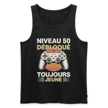 Niveau 50 débloqué toujours jeune Cadeau gamer - Débardeur bio Premium Homme - noir - Devant - AI Model Male 178 light (178cm)