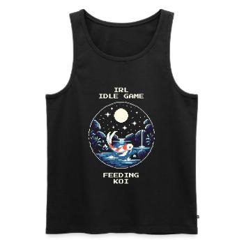 IRL Idle Game : Nourrir les carpes koï | Étang de jardin - Débardeur bio Premium Homme - noir - Devant - AI Model Male 178 light (178cm)