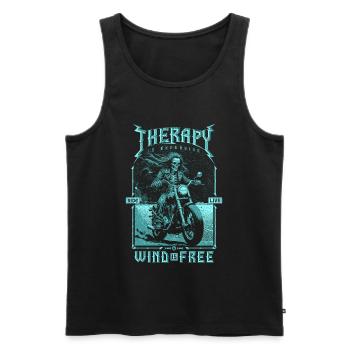 Therapie ist teuer Wind ist kostenlos Biker Schädel - Männer Premium Bio Tank Top - Schwarz - Vorne - AI Model Male 178 light (178cm)