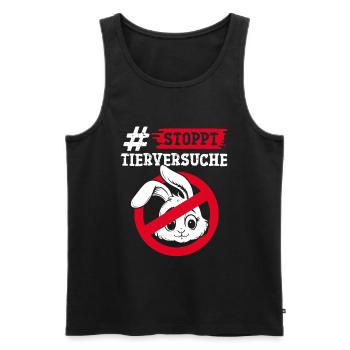 Tierschutz STOPPT TIERVERSUCHE GEGEN VERSUCHE - Männer Premium Bio Tank Top - Schwarz - Vorne - Michal (187cm)