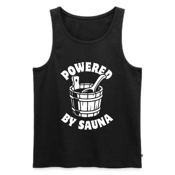 Powered by Sauna - Saunieren - Spruch - Men's Premium Organic Tank Top - black - Front - AI Model Male 178 light (178cm)