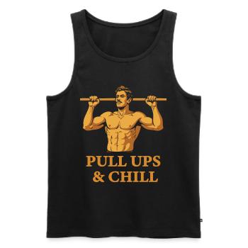 Klimmzüge &amp; Chill Calisthenics Fitness-Studio-Training - Männer Premium Bio Tank Top - Schwarz - Vorne - AI Model Male 178 light (178cm)
