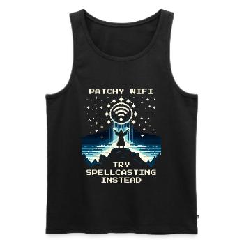 Wi-Fi weak? Magic instead of streaming | Nerd Joke - Men's Premium Organic Tank Top - black - Front - Michal (187cm)