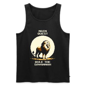 Quête principale : Régner sur la savane | Lion Wilderness - Débardeur bio Premium Homme - noir - Devant - AI Model Male 178 light (178cm)