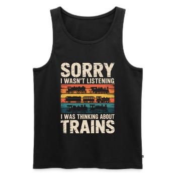 Train Motif d’humour rétro - Débardeur bio Premium Homme - noir - Devant - AI Model Male 178 light (178cm)