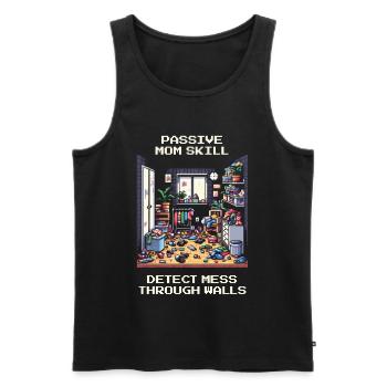 Compétence maman : Localiser le chaos à travers les murs | Ménage - Débardeur bio Premium Homme - noir - Devant - Michal (187cm)