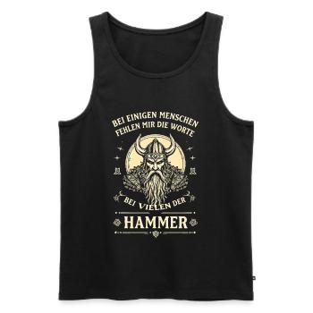 Bei Vielen Der Hammer Wikinger Spruch - Männer Premium Bio Tank Top - Schwarz - Vorne - Michal (187cm)
