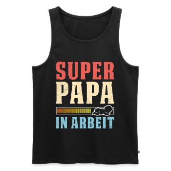 Bald Vater SUPER PAPA IN ARBEIT Lustiges - Männer Premium Bio Tank Top - Schwarz - Vorne - Michal (187cm)