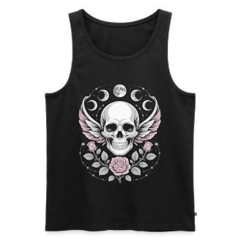 Gothic Totenschädel mit Mondphasen und Rosen Design - Männer Premium Bio Tank Top - Schwarz - Vorne - AI Model Male 178 light (178cm)
