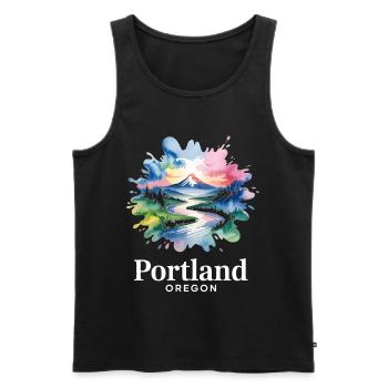 Portland, Oregon: Bunte Naturlandschaft - Männer Premium Bio Tank Top - Schwarz - Vorne - AI Model Male 178 light (178cm)
