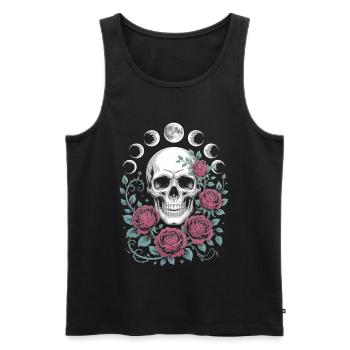 Gothic Totenschädel mit Mondphasen und Rosen Design - Männer Premium Bio Tank Top - Schwarz - Vorne - AI Model Male 178 light (178cm)