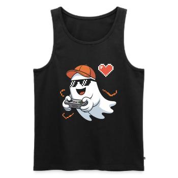 Retro Gamer Halloween Fantôme - Débardeur bio Premium Homme - noir - Devant - AI Model Male 178 light (178cm)