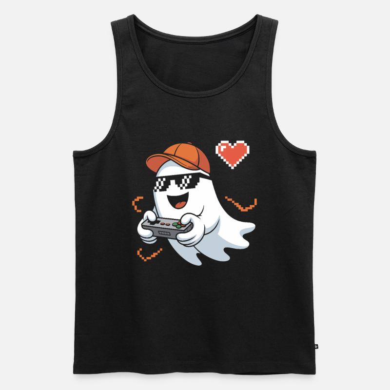 Retro Gamer Halloween Geist - Männer Premium Bio Tank Top - Schwarz