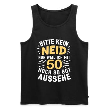 50s Cheer Shirt – No Envy, Look Good - Men's Premium Organic Tank Top - black - Front - AI Model Male 178 light (178cm)
