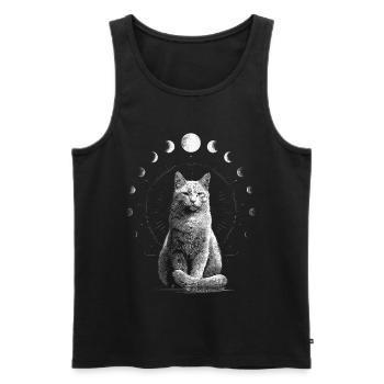 Phase de lune chat Lune Cat Lover Design - Débardeur bio Premium Homme - noir - Devant - Michal (187cm)