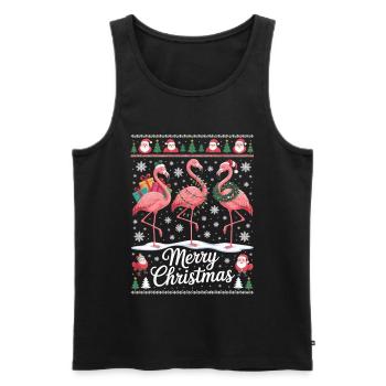 Flamingo Weihnachts Shirt  mit Santa und Geschenk - Männer Premium Bio Tank Top - Schwarz - Vorne - Michal (187cm)