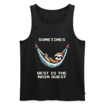 Manchmal ist Ausruhen die Hauptquest | Balance - Männer Premium Bio Tank Top - Schwarz - Vorne - AI Model Male 178 light (178cm)