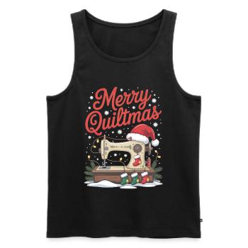 Fröhliche Quiltmas Festliche Nähen Santa Weihnachtszeit - Männer Premium Bio Tank Top - Schwarz - Vorne - Michal (187cm)