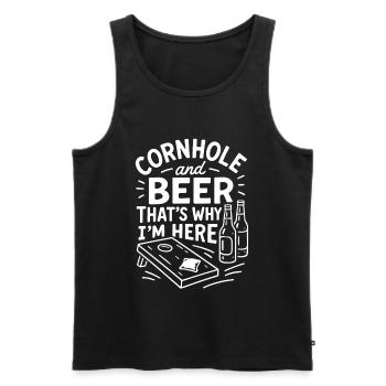 Cornhole und Bier - Darum bin ich hier - Männer Premium Bio Tank Top - Schwarz - Vorne - AI Model Male 178 light (178cm)