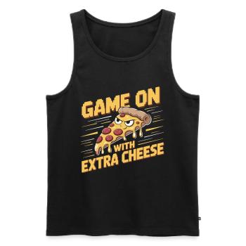 Pizza Gamer Shirt - Game On With Extra Cheese - Männer Premium Bio Tank Top - Schwarz - Vorne - Michal (187cm)