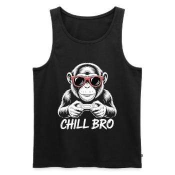 Gamer T-Shirt – "Chill Bro" Monkey with Controller - Men's Premium Organic Tank Top - black - Front - AI Model Male 178 light (178cm)